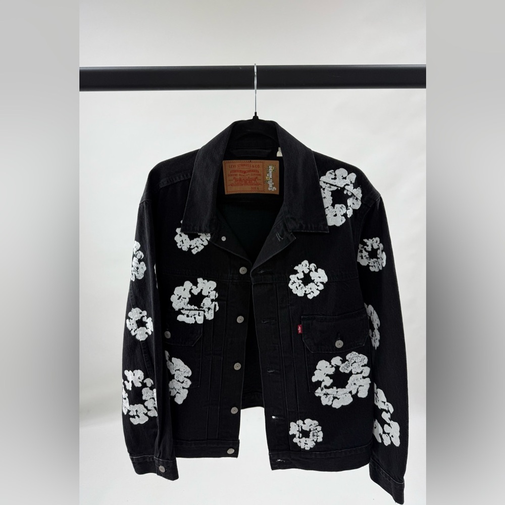 Denim Tears x Levi's Black Denim Jacket with White Floral Print